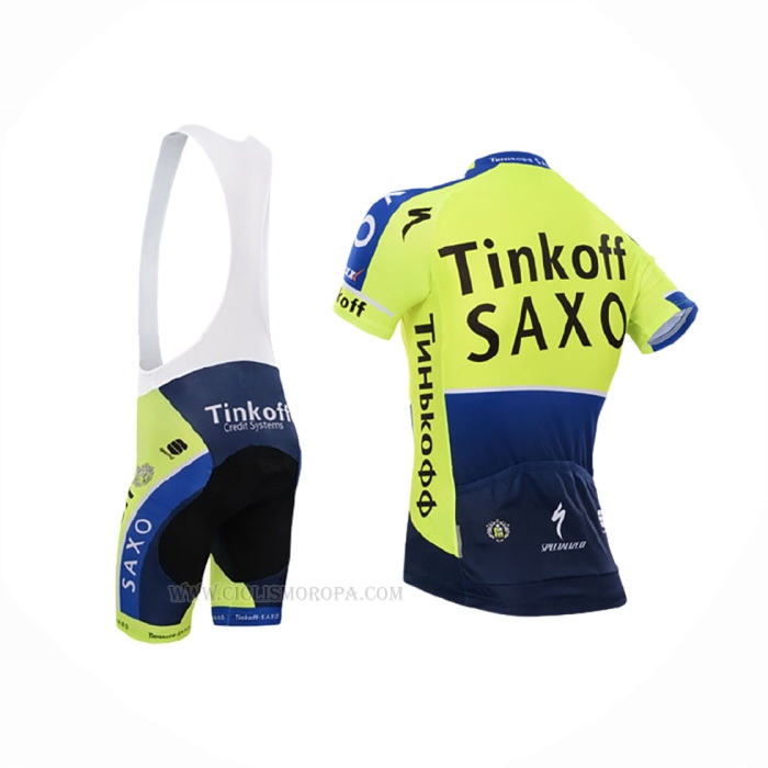 2014 Ropa Ciclismo Tinkoff Saxo Bank Azul Verde Mangas Corta y Culotte Corto